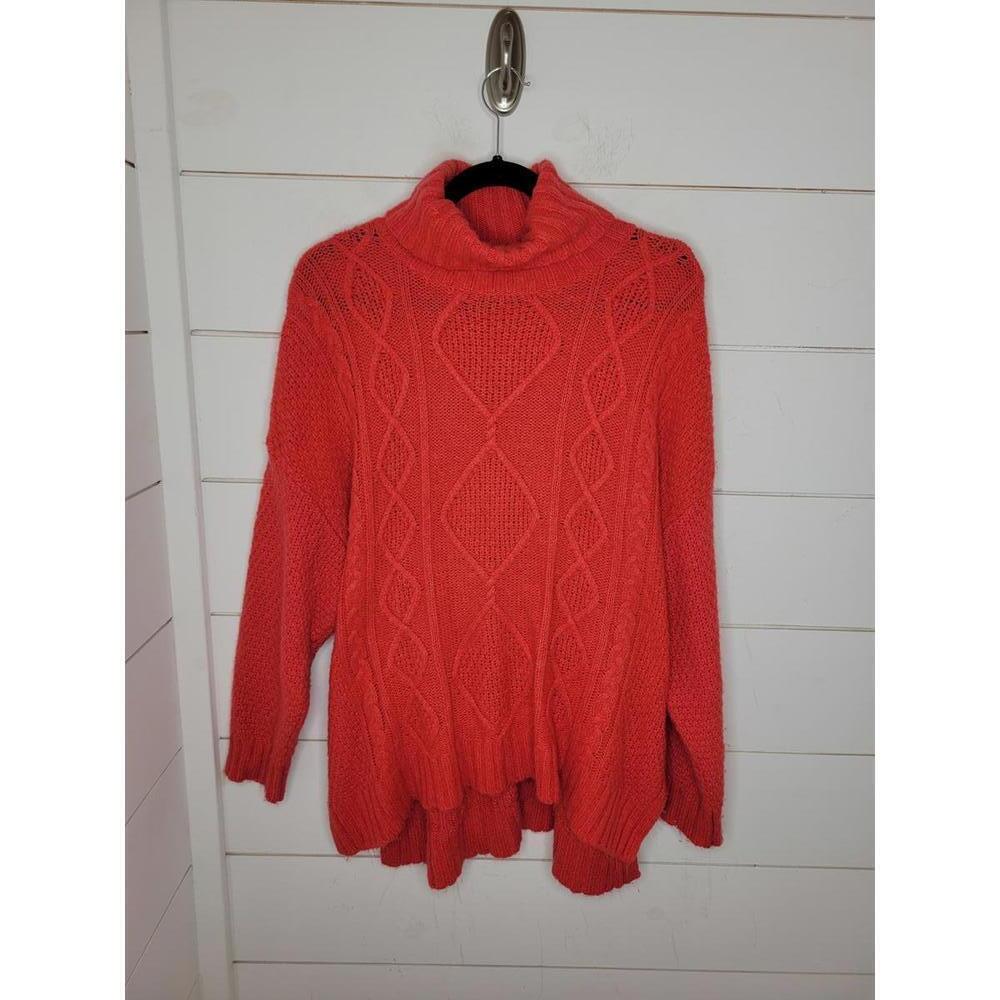 Aerie medium coral loose knit cable knit turtleneck sweater